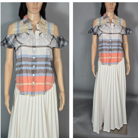 2 for $15 🎈SALE! Sea New York Plaid Ruffle Cold Shoulder Top 0 - Picture 12 of 12